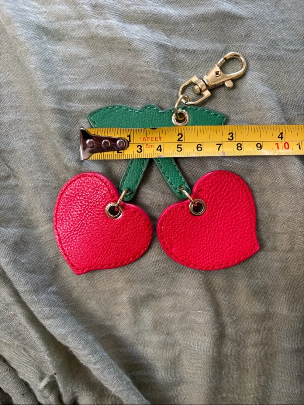 Vintage Betsey Johnson Red Cherry Bag Charm with Green Leaf & Gold Hardware - Picture 5 of 5